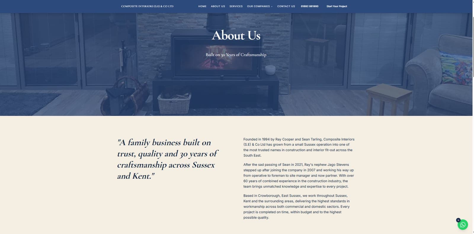 New Composite Interiors website: about us page