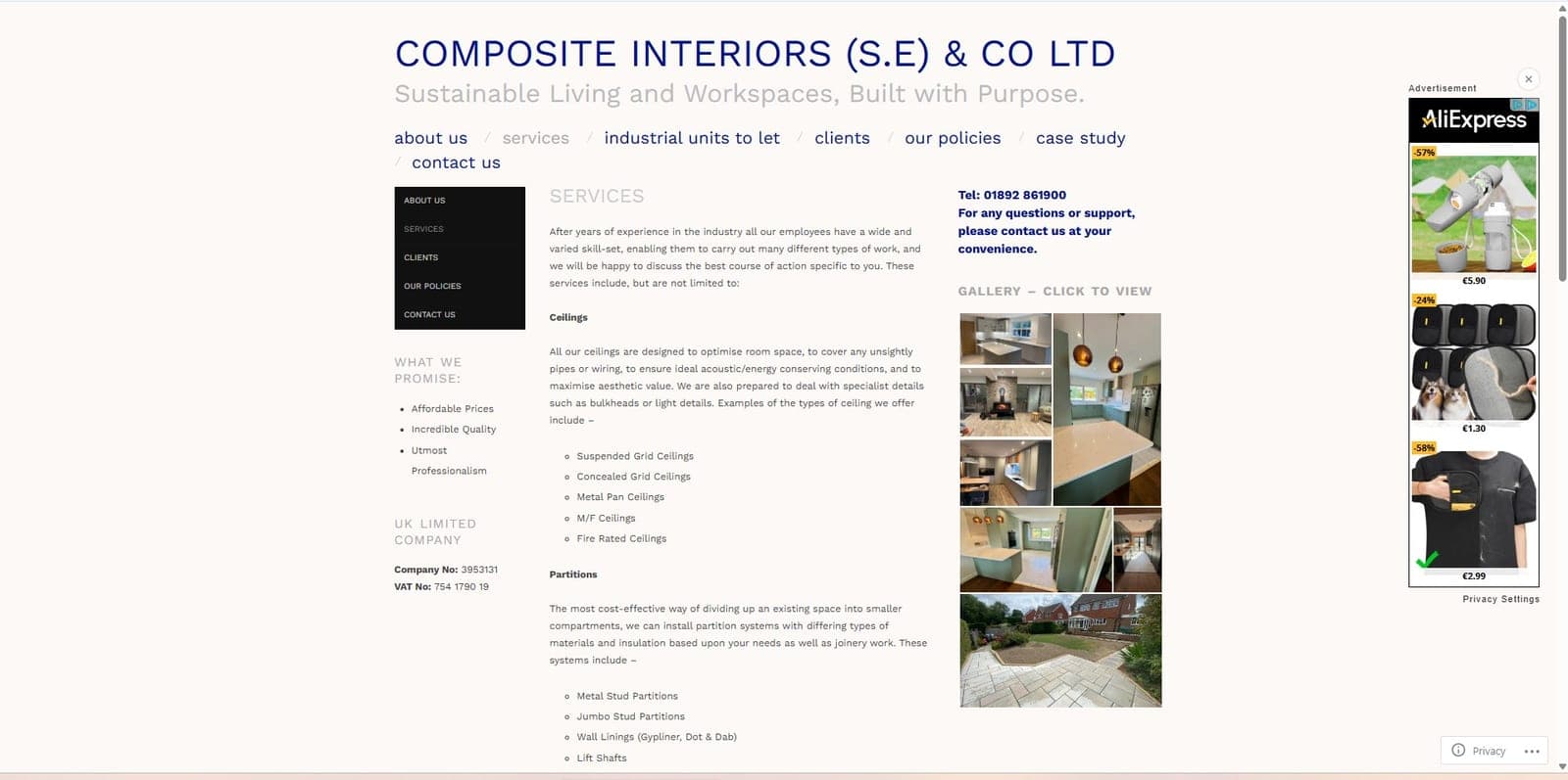 Old Composite Interiors website: services page