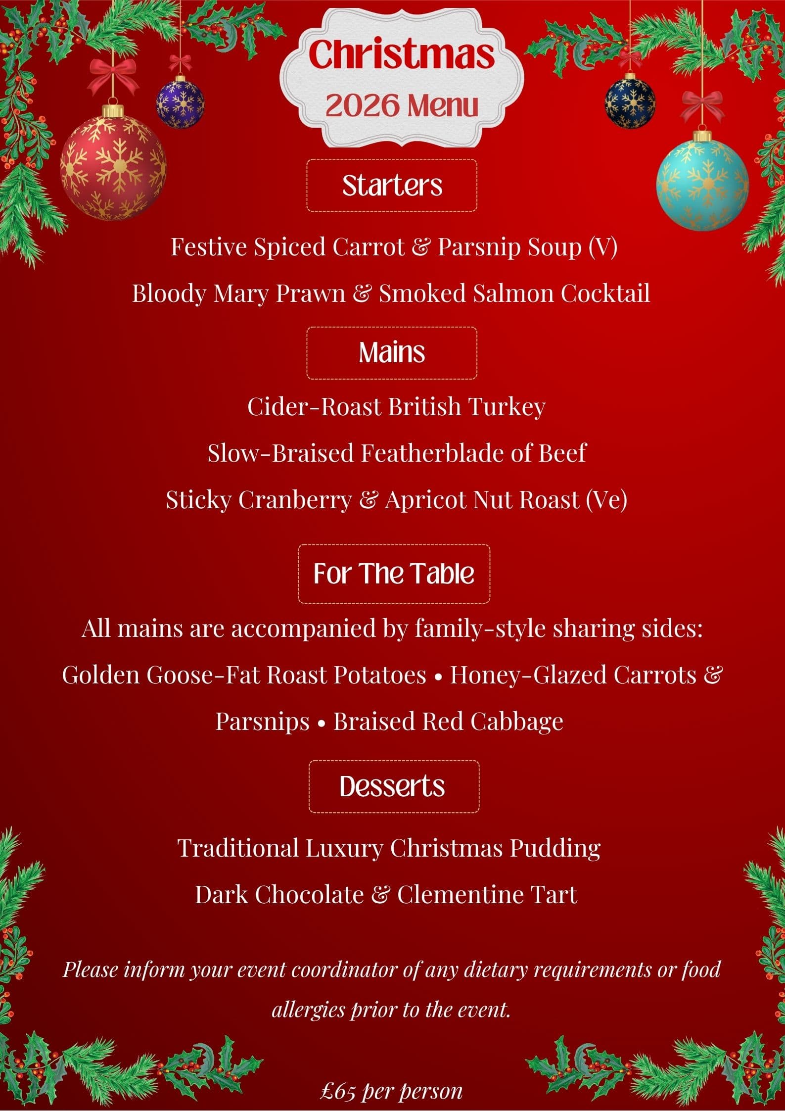 Christmas 2026 Menu leaflet design for Cumbria Catering Solutions